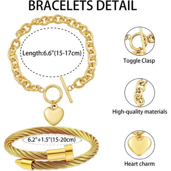 18K Gold Plated Nail Bracelet Set, Adjustable Stackable Bangles for Women - Picture 4 of 6